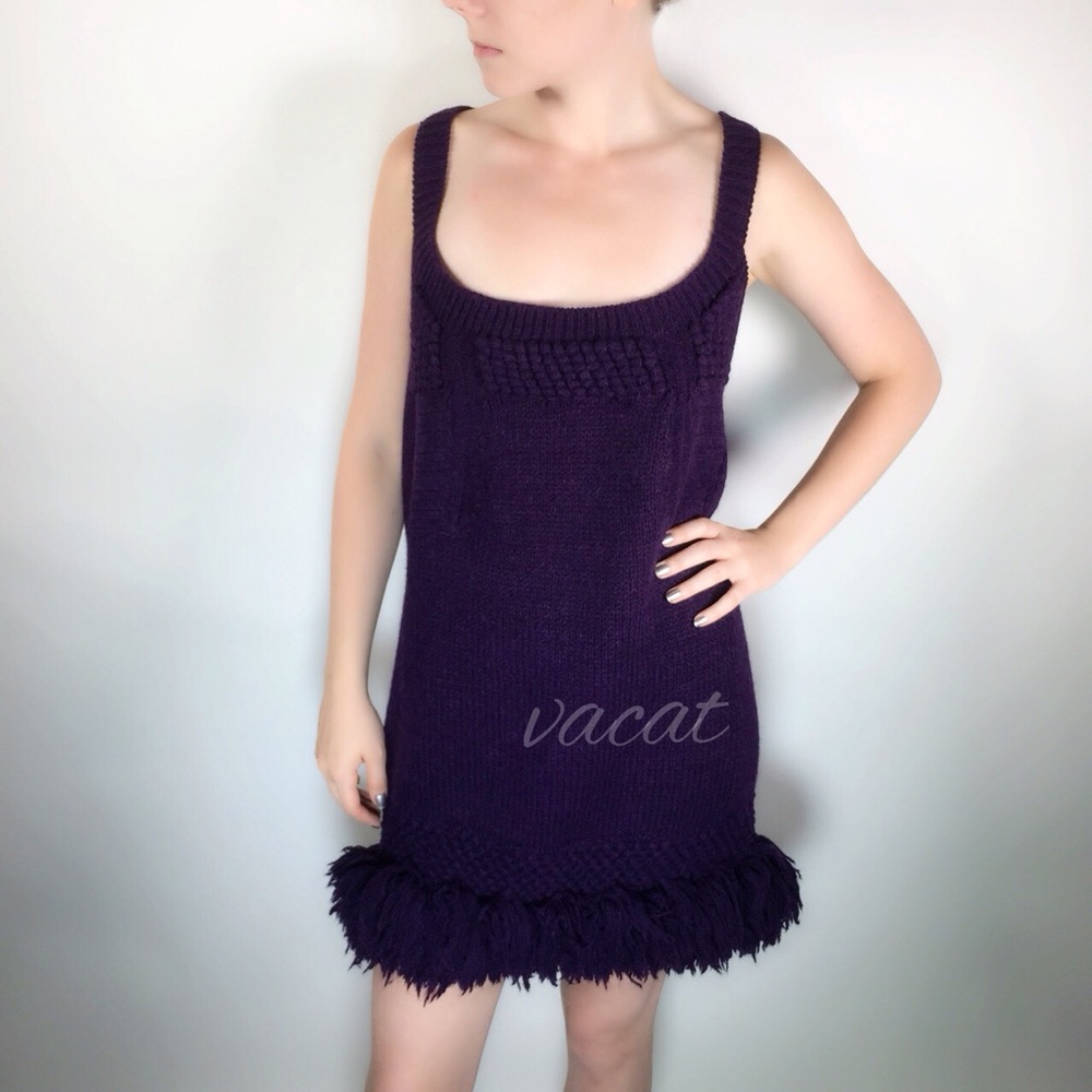 Athe Vanessa Bruno Purple Sleeveless Fringed Sweater Dress - Picture 2 of 4